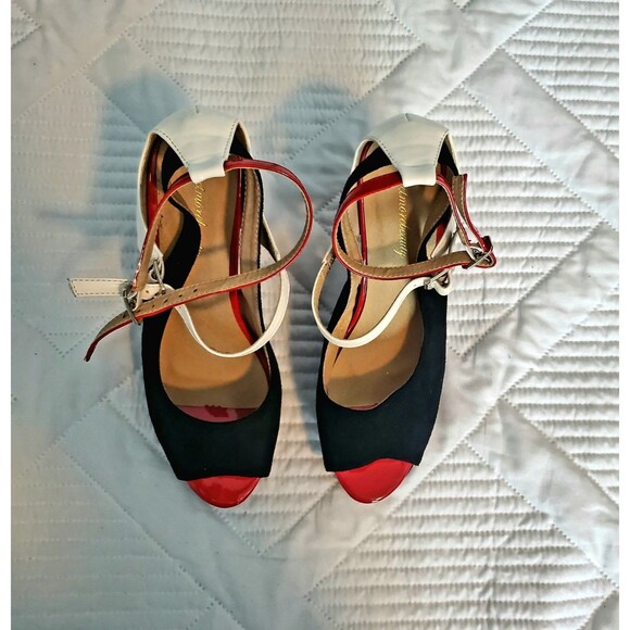 Get More Beauty Peep Toe High Heel Sandals Size 9 EU Size 40 Red White And Black - Picture 4 of 13